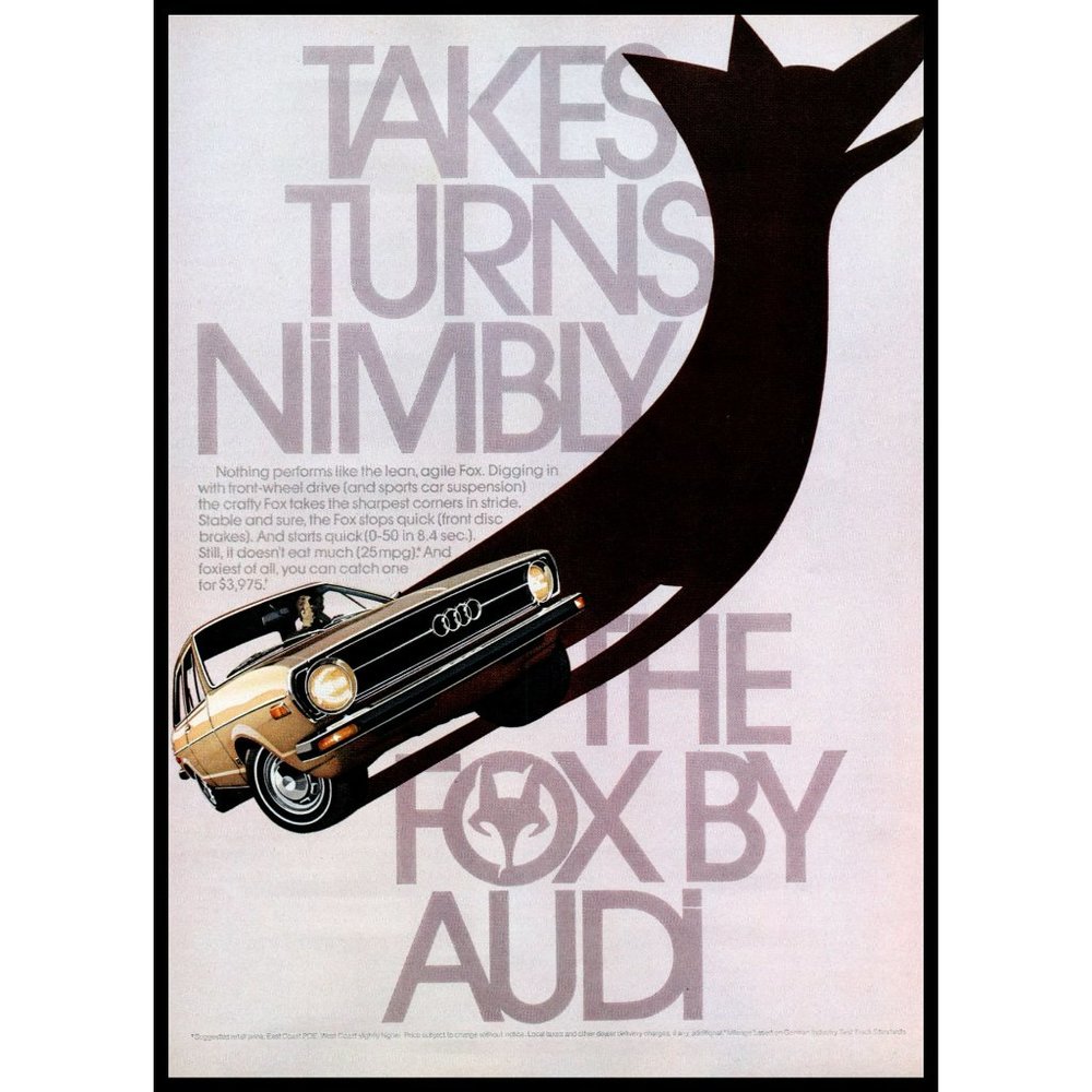1974 Audi Fox 2 Door Classic Car Vintage Print Ad Shadow Silhouette Wall Art
